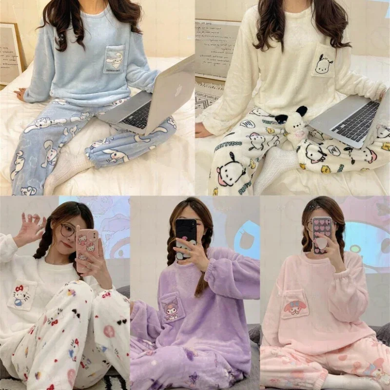 Sanrio Kawaii Anime Hello Kitty Kuromi Plush Thickened Warm Pajamas Set Cute Cartoon Cinnamoroll Soft Home Wear Gifts for Girls
Sanrio Kawaii Anime Hello Kitty Kuromi Plush Thickened Warm Pajamas Set Cute Cartoon Cinnamoroll Soft Home Wear Gifts for Girls