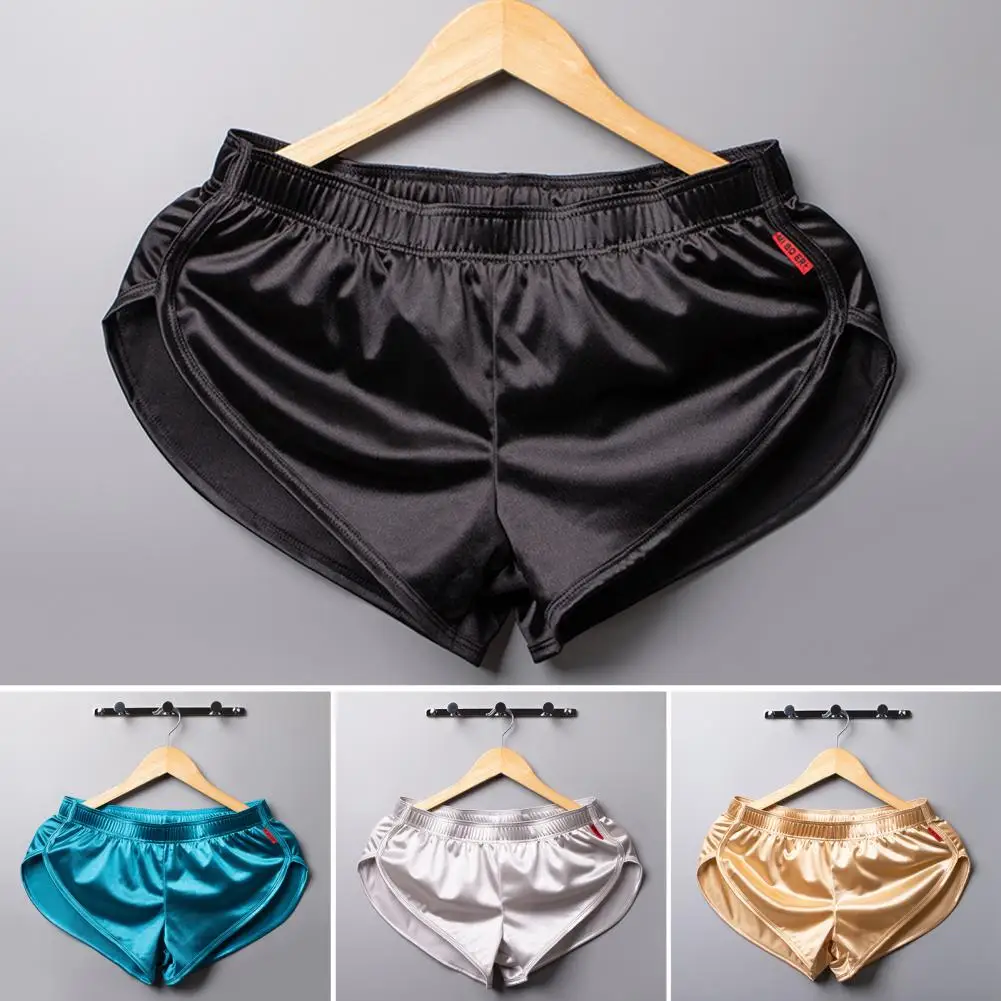 

Men Shorts Men's Loose Breathable Silky Shorts for Homewear Sleeping Elastic Waist Mid-rise Solid Color Panties for Youth Men