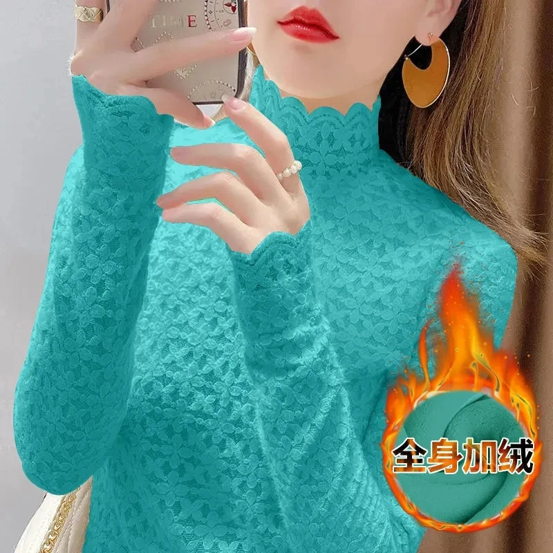 2022 New Fashion Female Lace Bottoming Shirt Add velvet Turtlenecks Knitwear Pullover Autumn Winter Women's Knitted Sweater
2022 New Fashion Female Lace Bottoming Shirt Add velvet Turtlenecks Knitwear Pullover Autumn Winter Women's Knitted Sweater