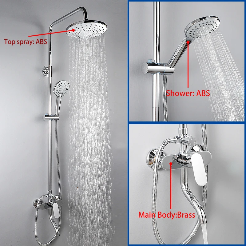 

ULA Black/Chrome Shower Faucets Bathroom Shower Mixer Bathtub Faucet Rainfall Shower Head Set Mixer Tap Crane Shower System