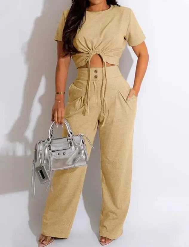 Round Neck Drawstring Crop Top & Buttoned Pants Set 2023 Autumn New Fashion Elegant Commuting Two Piece Set for Women
Round Neck Drawstring Crop Top & Buttoned Pants Set 2023 Autumn New Fashion Elegant Commuting Two Piece Set for Women