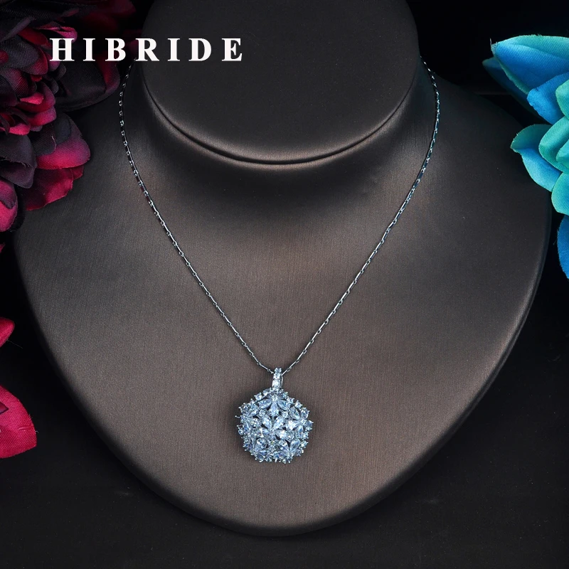 

Fashion Alluring Flower Round Shape Pendent Necklace For Women Bridesmaid White Gold Color Wedding Party Accessories Gifts N-508