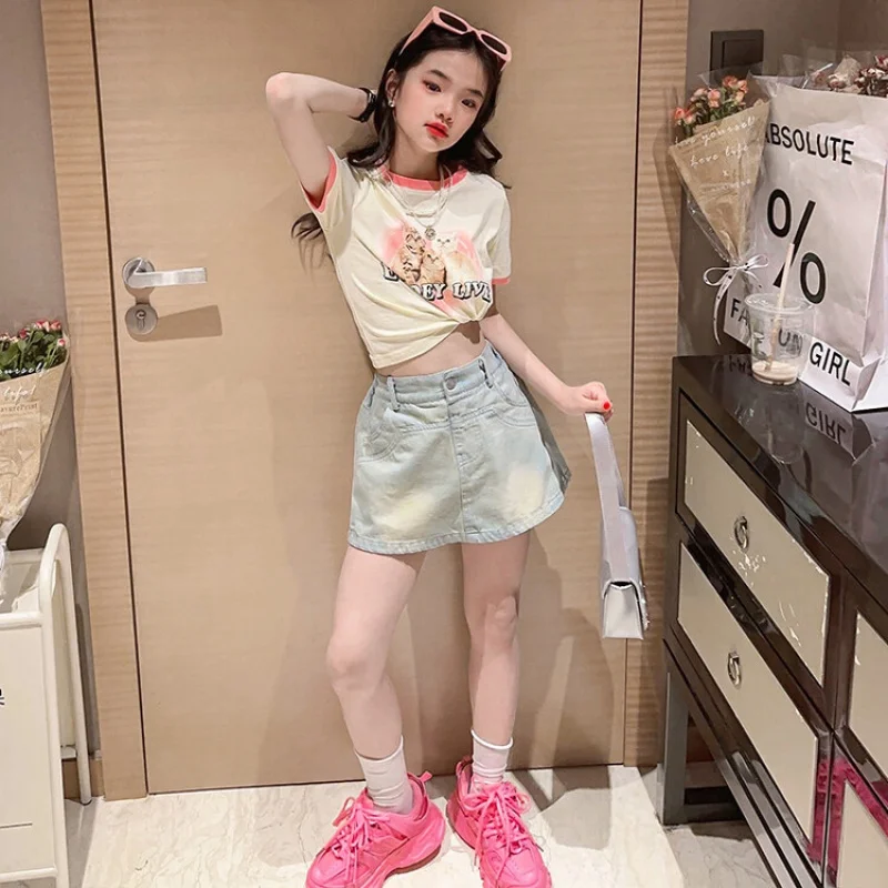 Girls Summer Clothes Suit Denim Skirt Leisure Suit Junior Girl Clothing Korean Children's Clothing 2023 Spring 4-16Years Old
Girls Summer Clothes Suit Denim Skirt Leisure Suit Junior Girl Clothing Korean Children's Clothing 2023 Spring 4-16Years Old