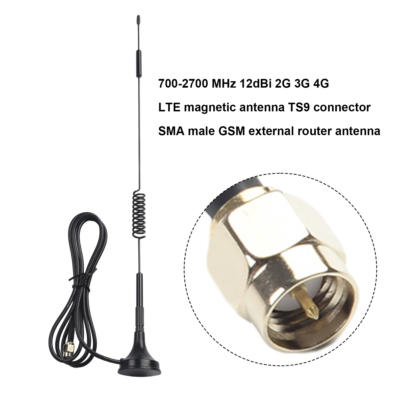 Car External Antenna For 4G LTE Antenna SMA Male Connector 700-2700MHz 12dBi GSM Universal Aerial Mast 32CM Length Magnetic Base
Car External Antenna For 4G LTE Antenna SMA Male Connector 700-2700MHz 12dBi GSM Universal Aerial Mast 32CM Length Magnetic Base