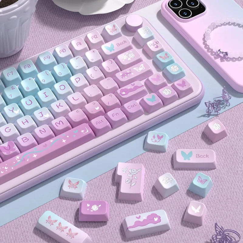 

158 Keys/Set dream Butterfly Keycaps Girl Cute Kawaii Violet Keycaps Cherry Height for MX Switch DIY Mechanical Keyboards Gift