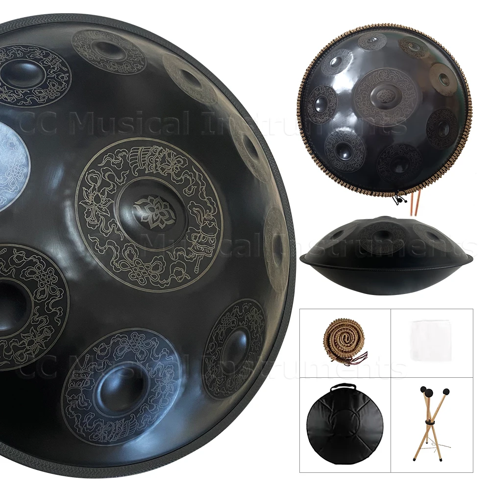

Black 432/440Hz Handpan 22Inch D Minor Hand Painted 9/10/12 Tone Steel Tongue Drum Yoga Meditation Therapy Music Drum Gift
