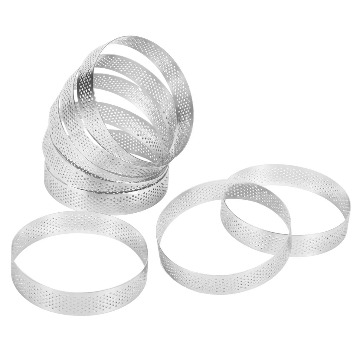 8Pcs Stainless Steel Tart Ring, Heat-Resistant Perforated Cake Mousse Ring Round Double Rolled Tart Ring Metal Mold 10cm
8Pcs Stainless Steel Tart Ring, Heat-Resistant Perforated Cake Mousse Ring Round Double Rolled Tart Ring Metal Mold 10cm