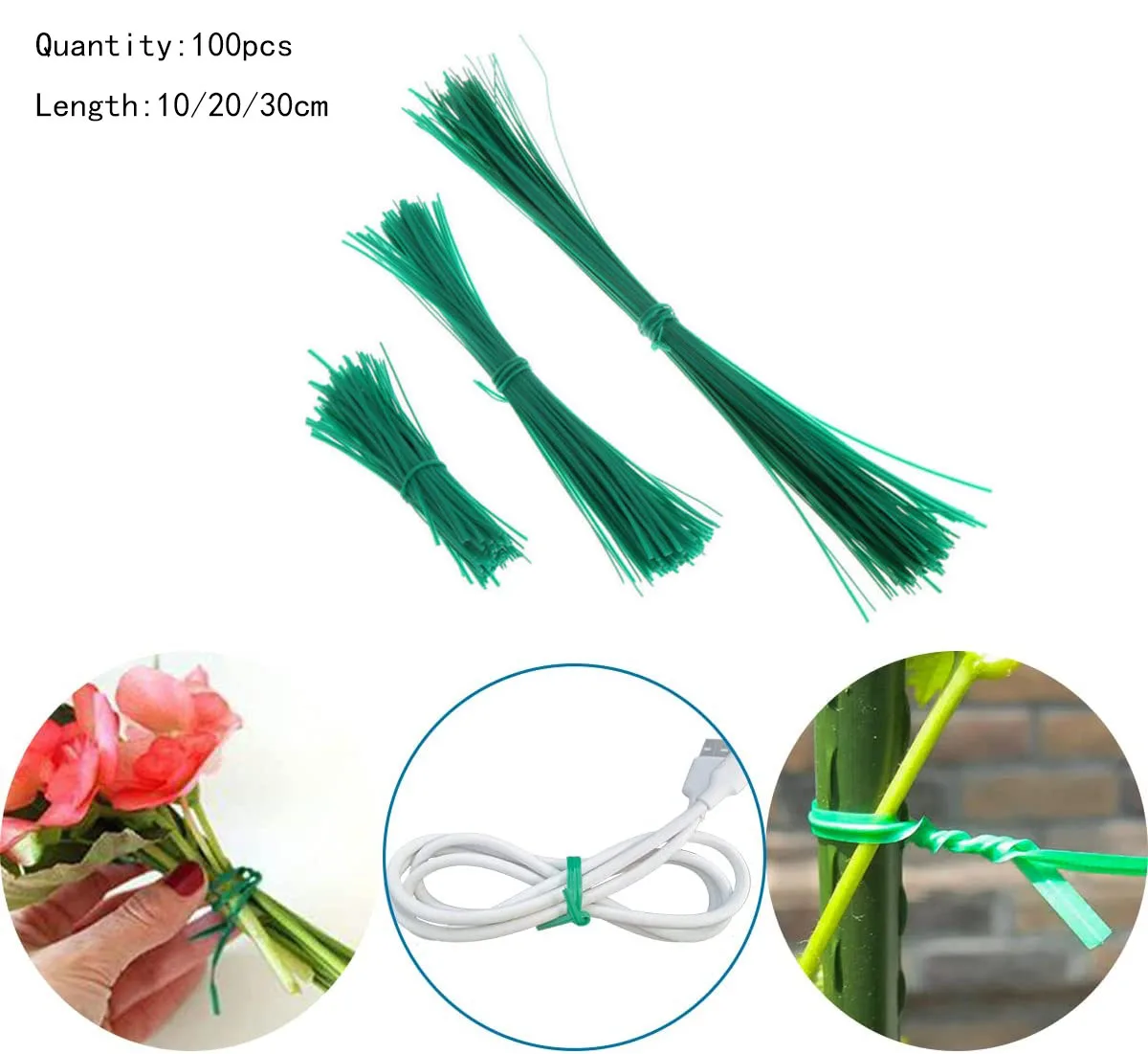 

100Pcs Gardening Cable Ties Reusable Oblate Iron Wire Twist Tie for Flower Plant Climbing Vines Multifunction Coated Fix Strings