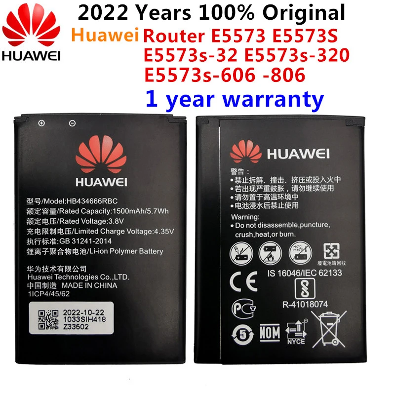 100% Original Battery HB434666RBC For Huawei Router E5573 E5573S E5573s-32 E5573s-320 E5573s-606 -806 High Capacity 1500mAh
100% Original Battery HB434666RBC For Huawei Router E5573 E5573S E5573s-32 E5573s-320 E5573s-606 -806 High Capacity 1500mAh