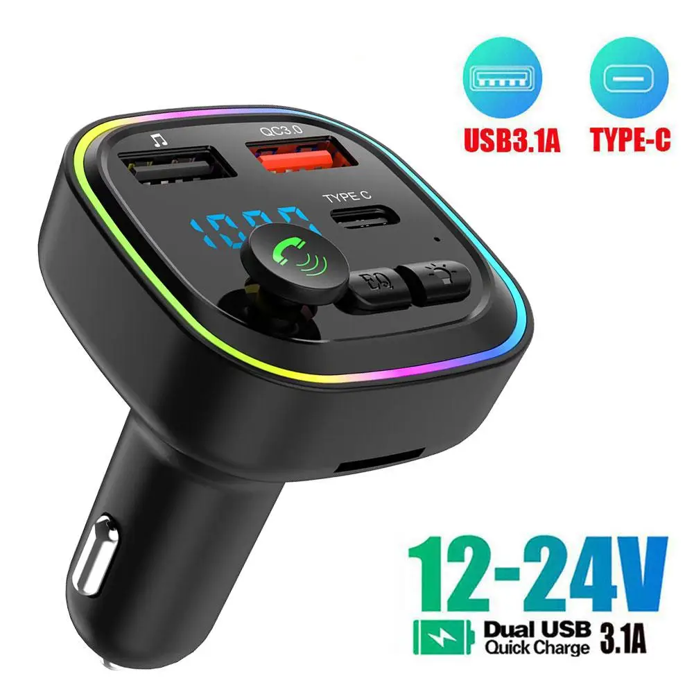 

Handsfree MP3 Modulator PlayerCar Bluetooth 5.0 FM Ambient Light Charger USB Transmitter Handsfree Fast Dual With & Calling G9A0