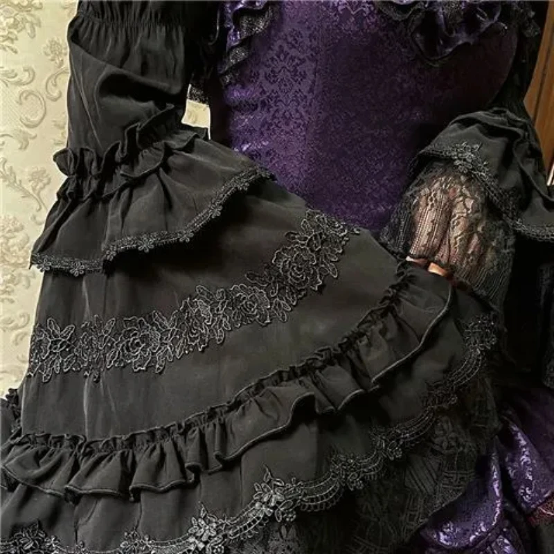 

Japanese Gothic Lolita Style Shirts Women Vintage Elegant Long Sleeves Bow Blouse Female Victorian Lace Ruffles Collar Slim Tops