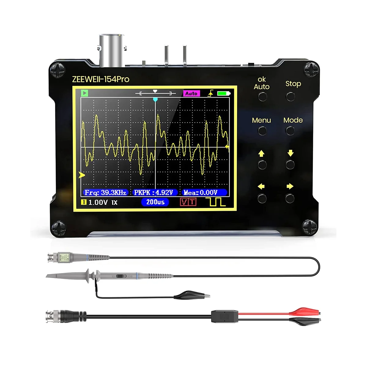 

Digital Oscilloscope,14 Type Measurement, 40MSa/S Sampling Rate, 18MHz Bandwidth, 2.4In LCD Display with 10X, 100X Probe