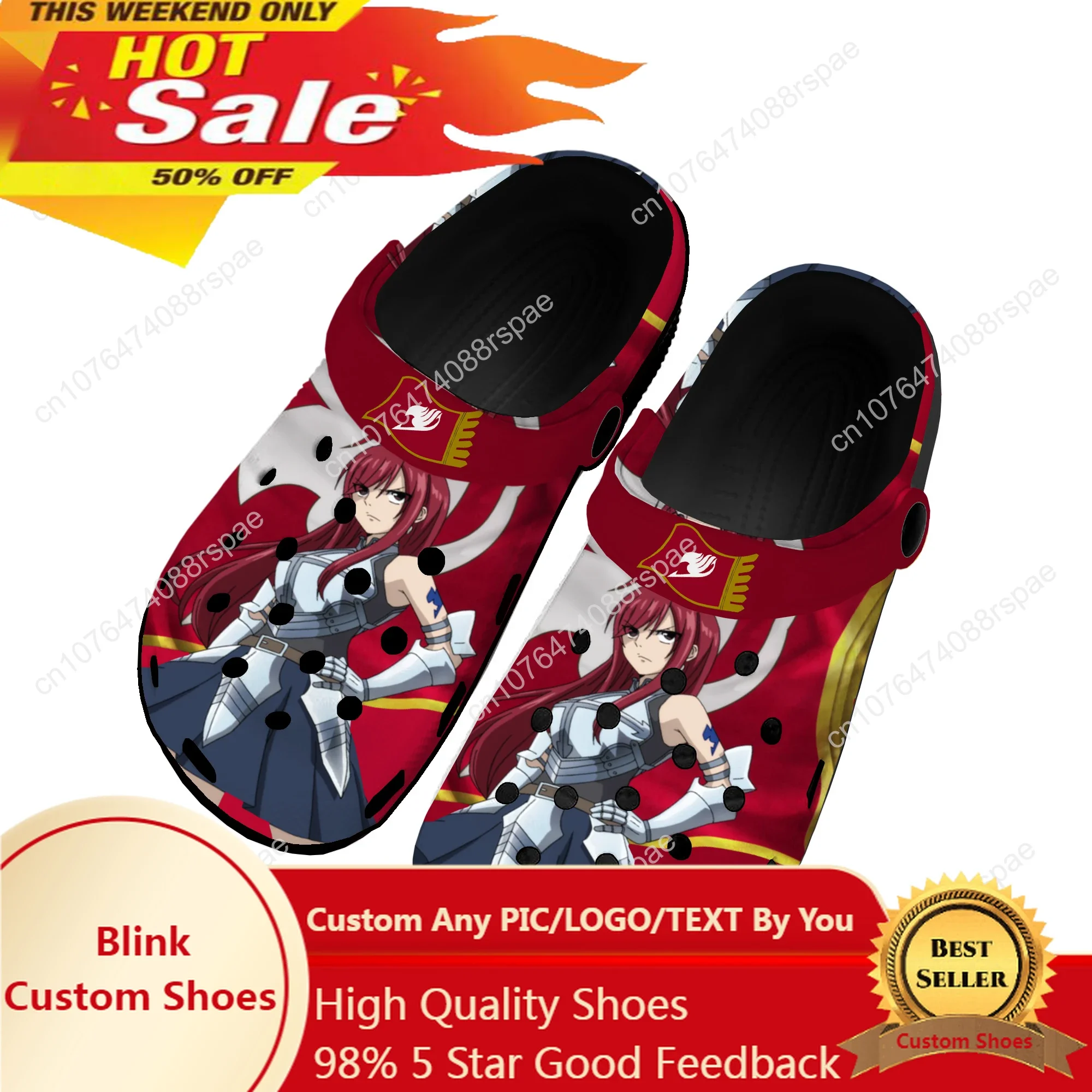 

Anime Fairy Tail Erza Scarlet Home Clogs Custom Water Shoes Mens Womens Teenager Shoe Garden Clog Beach Hole Black Slippers