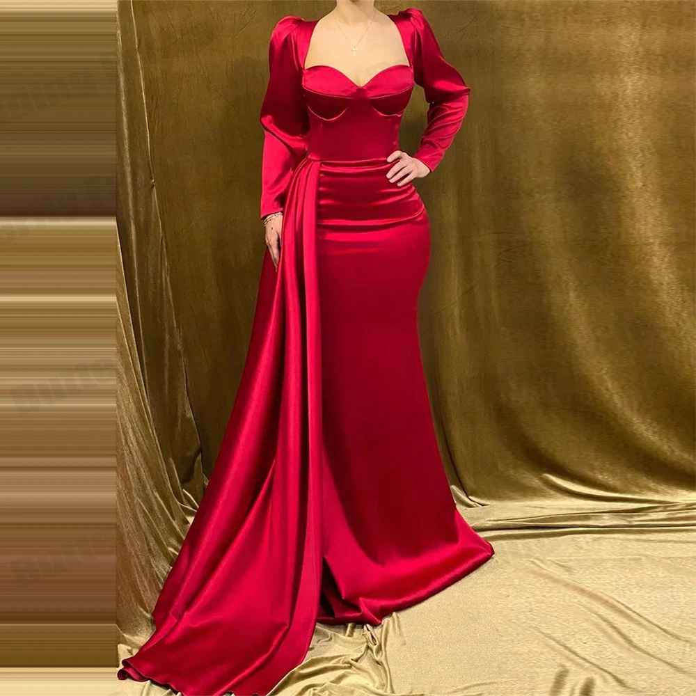 Elegant Gorgeous Square Neck Sexy Mermaid Red Satin Long Sleeve Mopping The Floor Evening Dresses Mermaid Formal Party Gowns
Elegant Gorgeous Square Neck Sexy Mermaid Red Satin Long Sleeve Mopping The Floor Evening Dresses Mermaid Formal Party Gowns