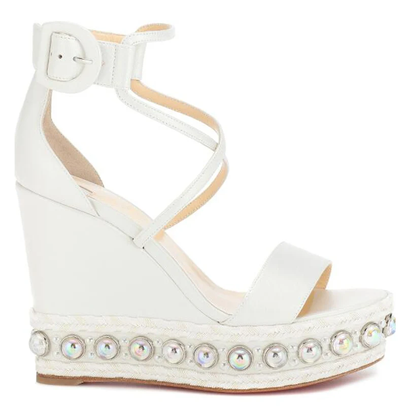 Pearl Rivets Studs Rope Braided Platform Wedge Sandals Summer white silver Crossed Strap Woman Gladiator Beach Vacation Sandals
Pearl Rivets Studs Rope Braided Platform Wedge Sandals Summer white silver Crossed Strap Woman Gladiator Beach Vacation Sandals