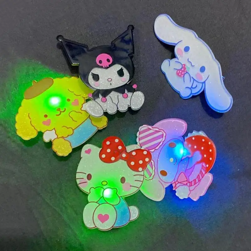 

New Melody Kuromi Glow Hairpin Kawaii Duckbill Clip Hello Kitty Luminous Flash Hair Circle Cartoon Accessories Birthday Gift