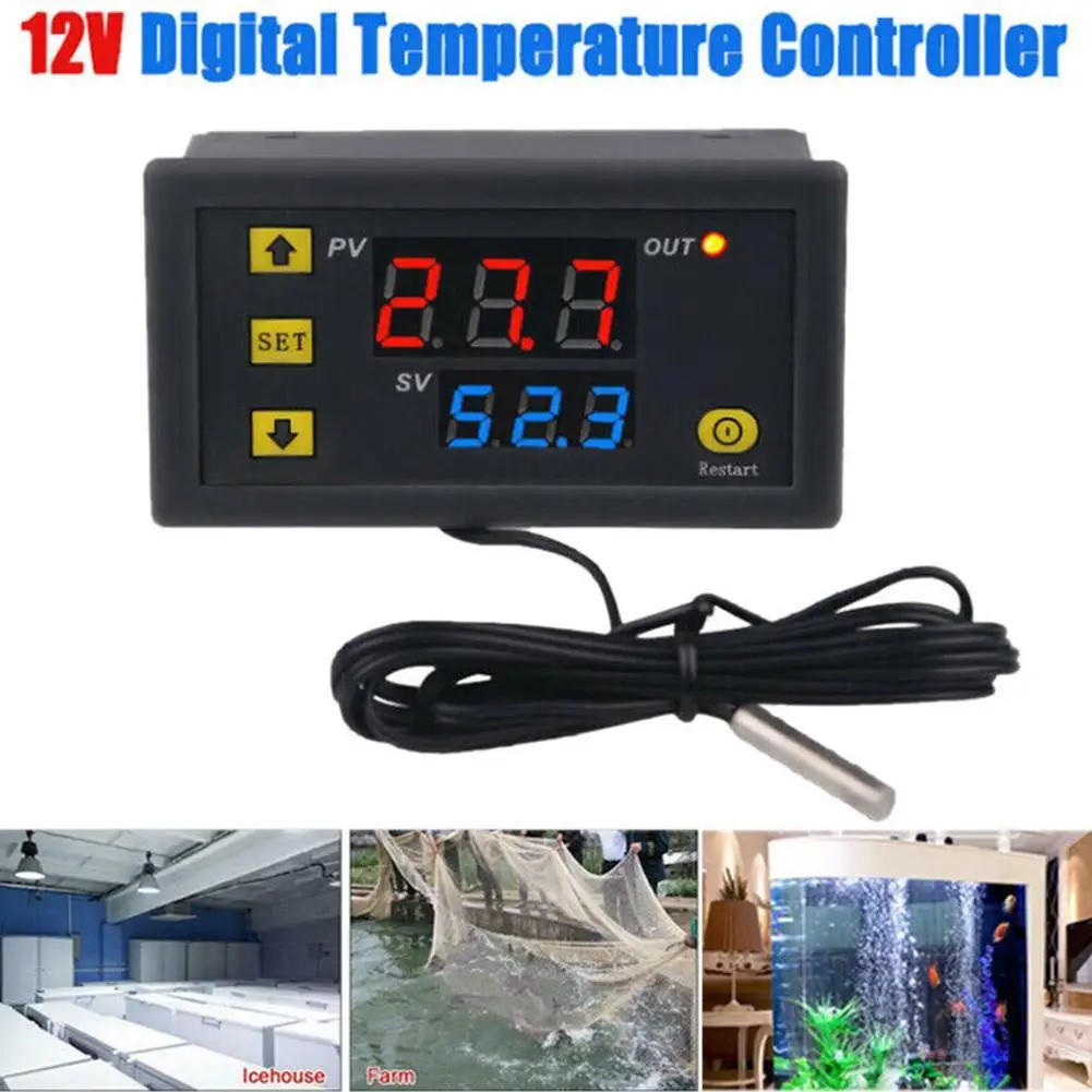 

12V 24V 110V 220V AC Digital Temperature Controller LED Display Thermostat With Heating Cooling Switch NTC Senso W3230 DC