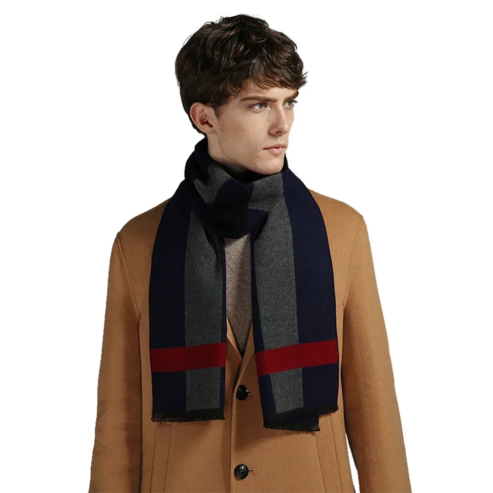 

Men's Autumn Winter Plaid Scarf Gentleman Luxury Brand Cashmere Feeling Muffler Student Spring Fall Wrap Soft Warm Neckerchief