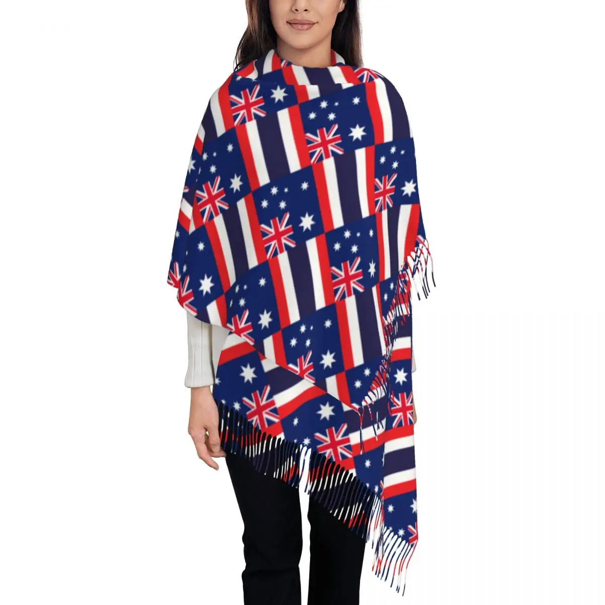 

Женская шаль из пашмины с австралийским и тайским флагом, шарф с бахромой, длинный большой шарф