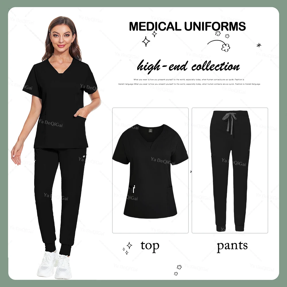 

Women Medical-Uniforms Beauty Work Clothes Nurse Doctor Scrubs Set Esthetician-Workwear Stretchy Scrub Pockets Top Jogger-Pants