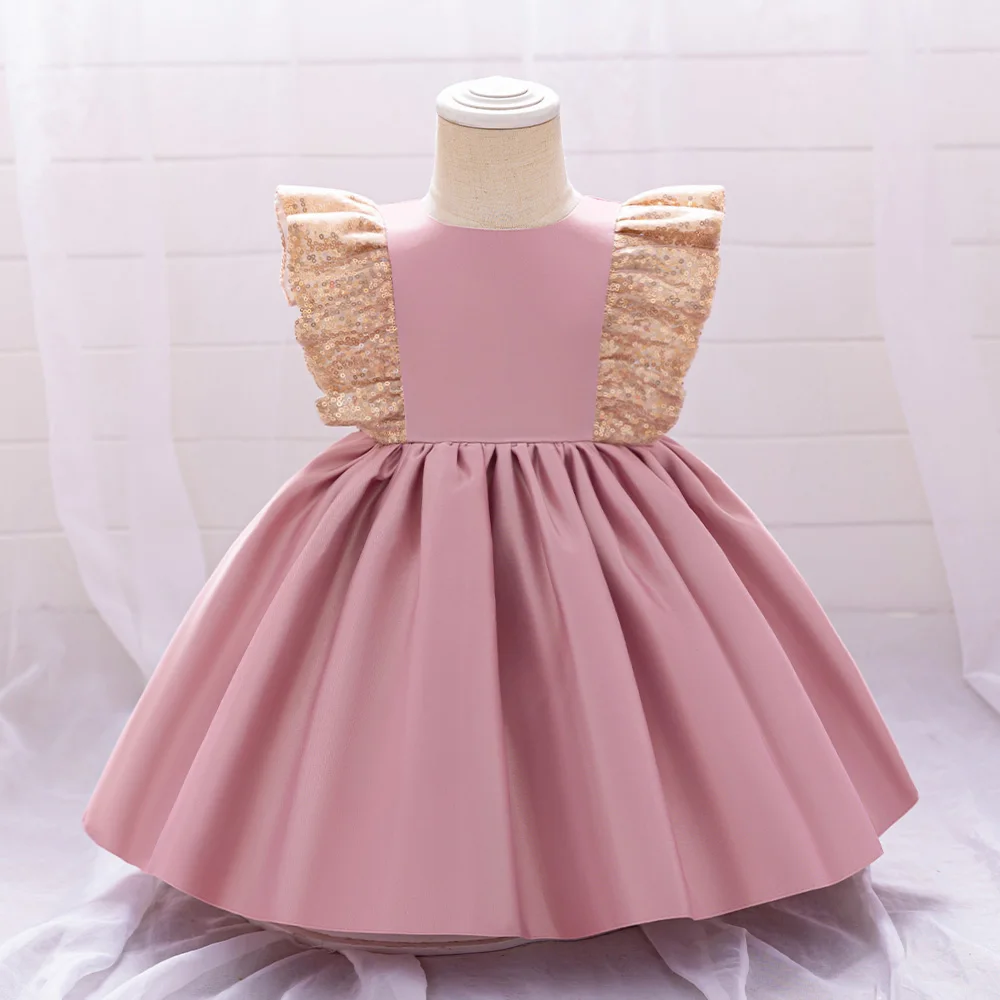 

Sequined 1st Birthday Party Princess Gown For Toddler Baby Girls Pleated Tutu Evening Dress Infant Big Bow Weekday Holiday Wear