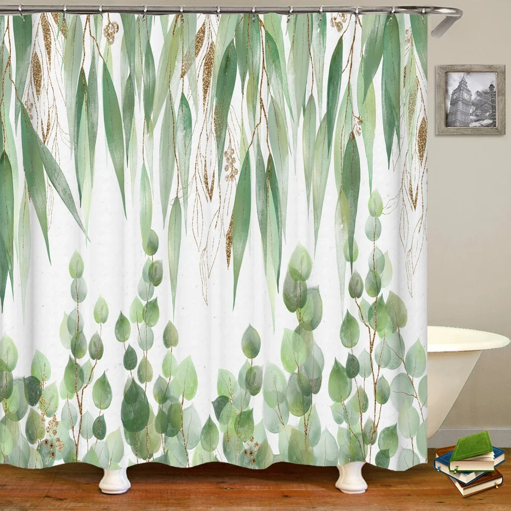 

Занавеска для душа, водонепроницаемая тканевая занавеска 3D для ванной комнаты, тропический зеленый лист растений, пальма, кактус, с крючком, домашний декор