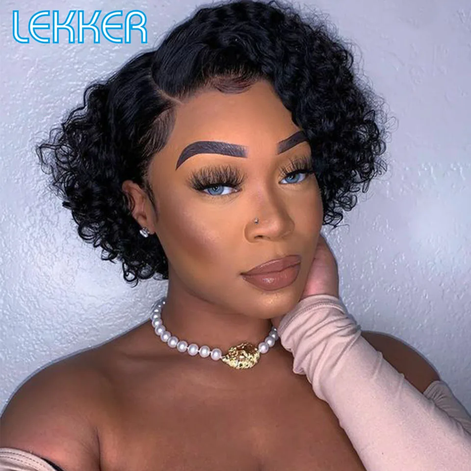 

Lekker Short Curly Bob 13X6x1 Lace Front Human Hair Wig For Women Brazilian Remy Hair Pre Plucked Transparent Lace Side Part Wig