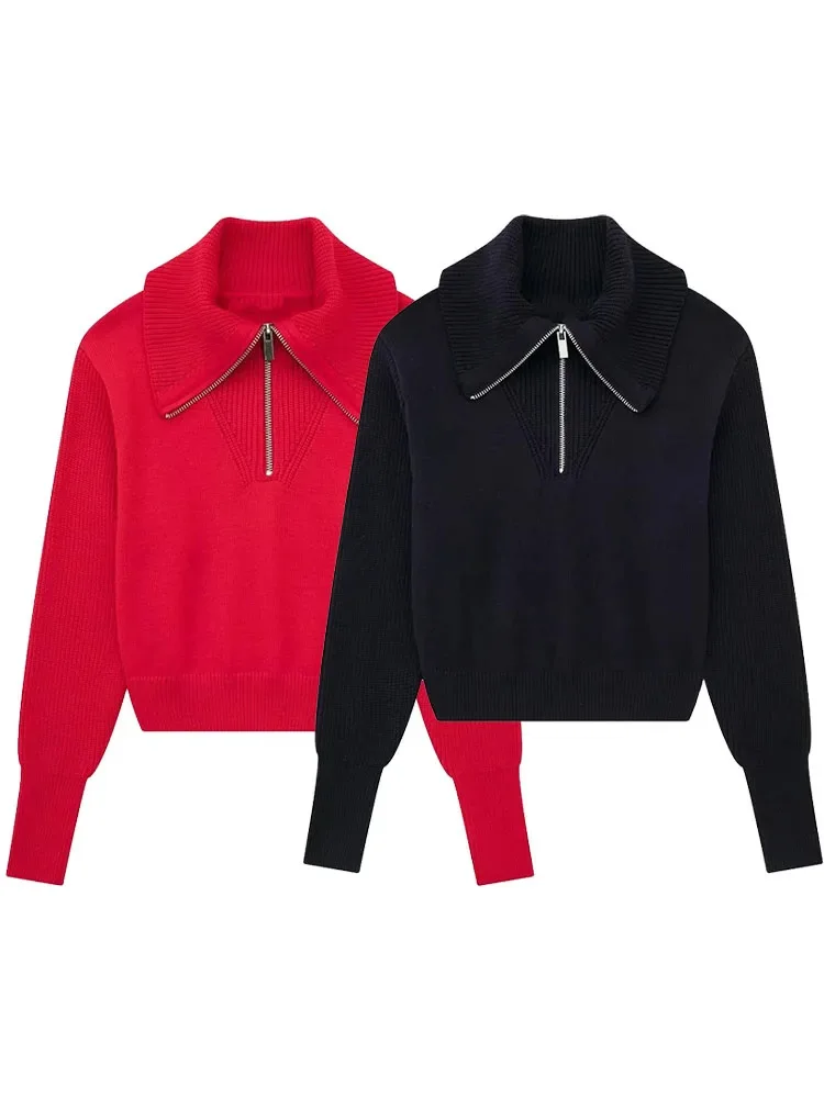 HH TRAF Woman's Casual Pullovers Autumn Solid Color Turn-Down Collar Long Sleeve Zipper Knitted Sweater Female Elegant Pullover 
HH TRAF Woman's Casual Pullovers Autumn Solid Color Turn-Down Collar Long Sleeve Zipper Knitted Sweater Female Elegant Pullover