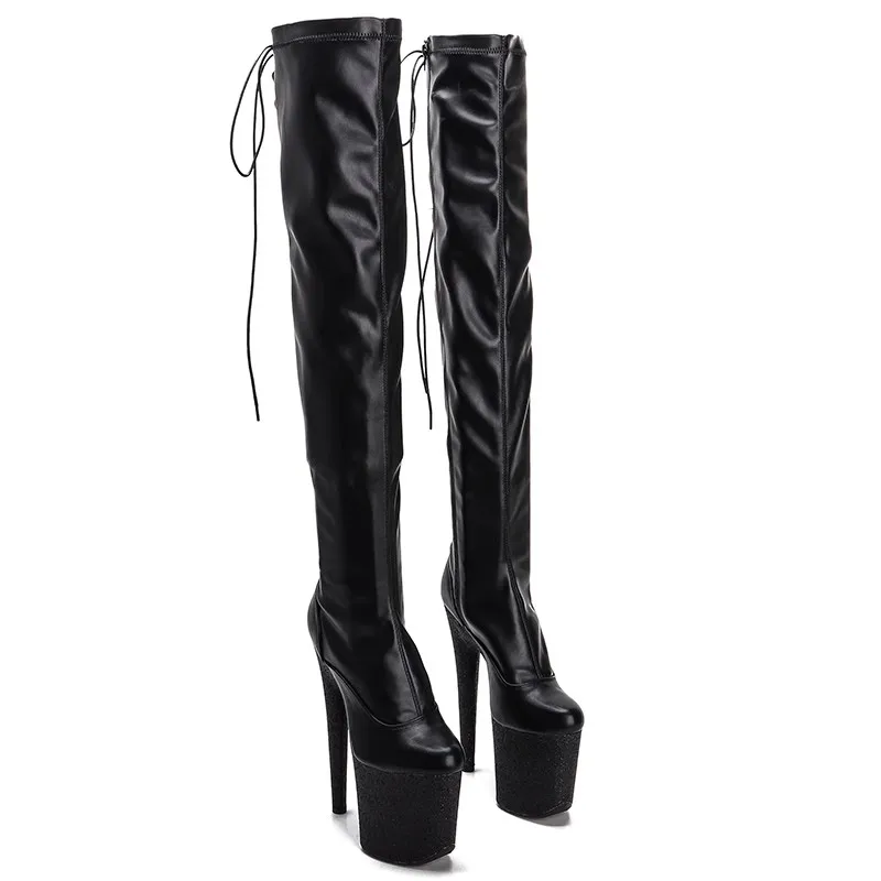 

Sexy Model Shows PU Upper 20CM/8Inch Women's Platform Party High Heels Thigh High Shoes Pole Dance Boots 457