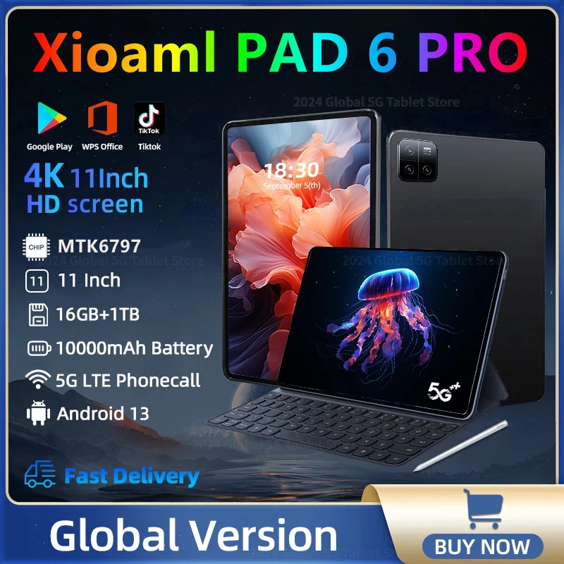 2024 Global Version Original Pad 6 Pro Tablet 11inch HD 4K Android 13 16GB+1T10000mAh 5G Dual SIM GPS Bluetooth WiFi WPS Tablet
2024 Global Version Original Pad 6 Pro Tablet 11inch HD 4K Android 13 16GB+1T10000mAh 5G Dual SIM GPS Bluetooth WiFi WPS Tablet