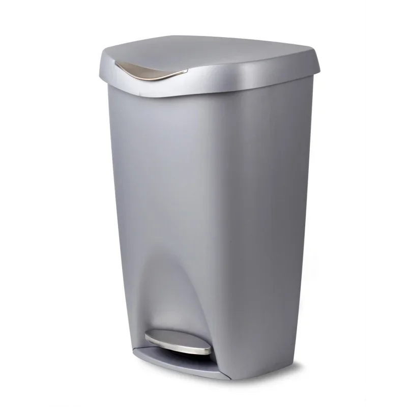 

Umbra 13 Gallon Trash Can, Brim Plastic Step On Kitchen Trash Can, Silver