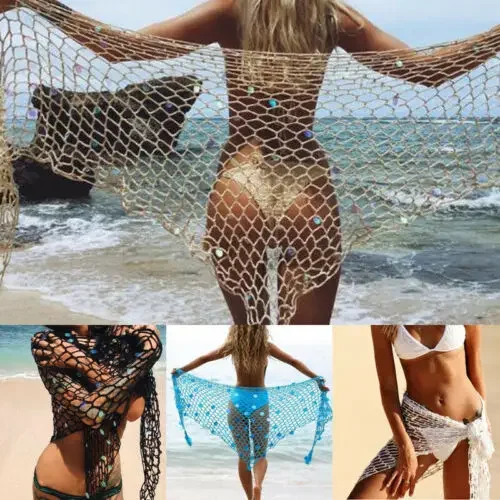

2024 Sexy Women Summer Beach Triangle Wraps Hollow Out Swimwear Crochet Bikini Cover Up See-through Bathing Suit New Arrival
