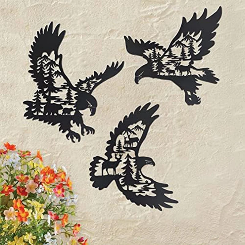 

Set Of 3 Wall Art Decor Metal Eagle Wall Art Decor Bald Eagle Wall Decor With Bear Deer Silhouette Pattern