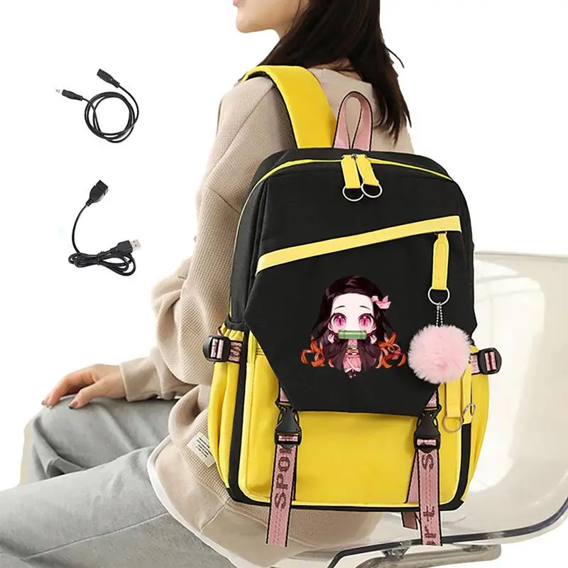 

Anime Backpack With USB Charging Port DemonSlayer Schoolbag For Students Large Capacity Travel Daily Bookbags Kids Gifts