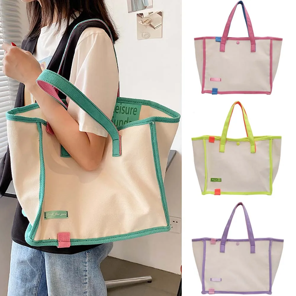 

Vegan Canvas Tote Bags Women Fashion Versatile Hasp Contrast Handbags Ladies Simple Casual Large Capacity Shopping Shoulder Bag