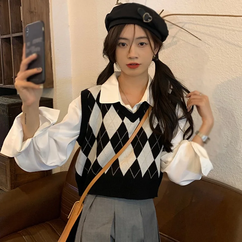 Свитер, жилет для женщин, Свободный пуловер с V-образным вырезом, модные вязаные топы, трикотажная одежда в стиле преппи без рукавов, женская одежда
Свитер, жилет для женщин, Свободный пуловер с V-образным вырезом, модные вязаные топы, трикотажная одежда в стиле преппи без рукавов, женская одежда