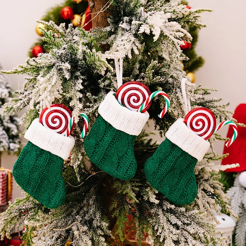 

Christmas Sock Dinner Party Fork Knife Cutlery Holder Bag Christmas Tree Ornaments Xmas Decorations for Home Knitting Gift Bag