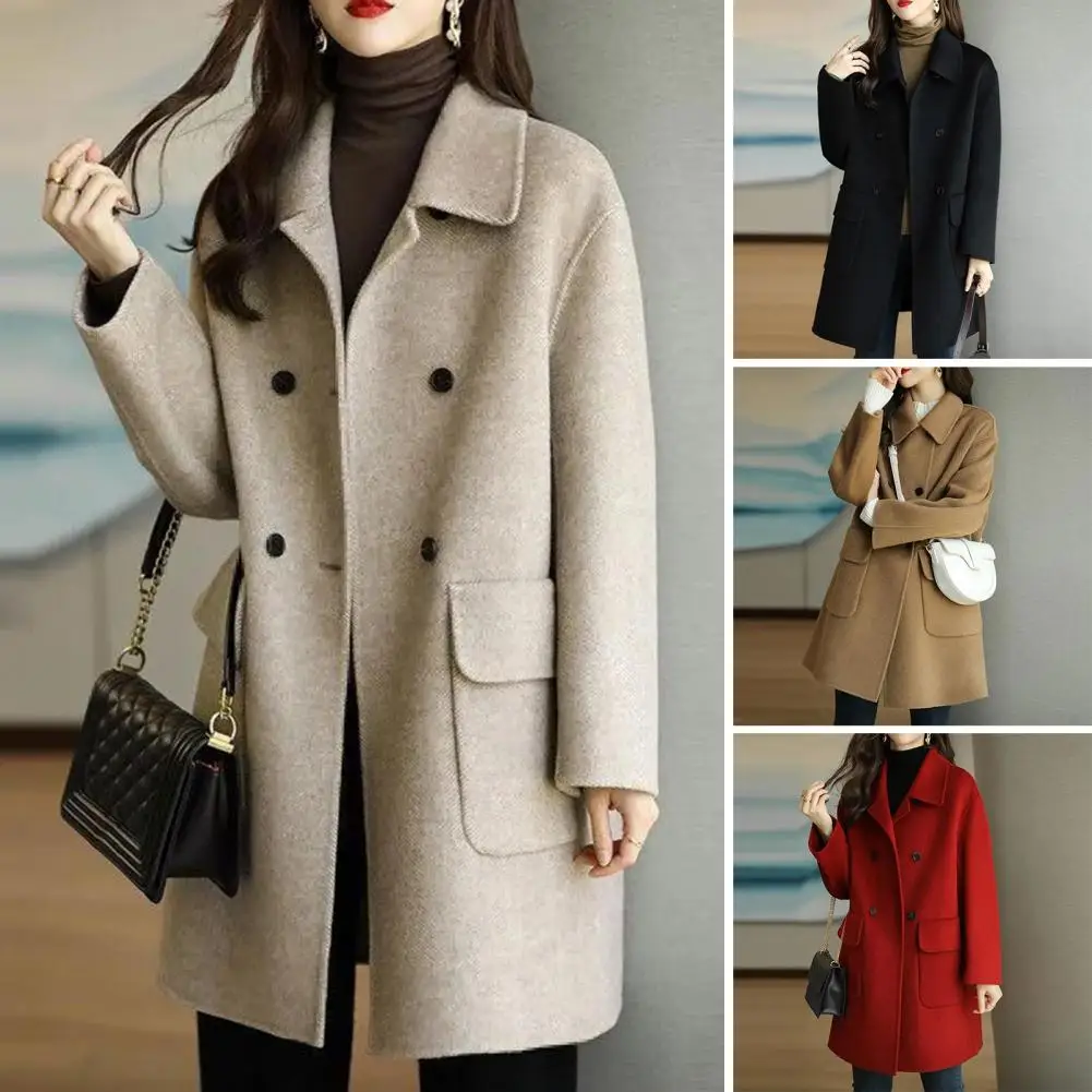 Women Overcoat Solid Color Lapel Collar with Buttons Loose Keep Warm Polyester Winter Warm Double-Breasted Overcoat for Lady
Women Overcoat Solid Color Lapel Collar with Buttons Loose Keep Warm Polyester Winter Warm Double-Breasted Overcoat for Lady