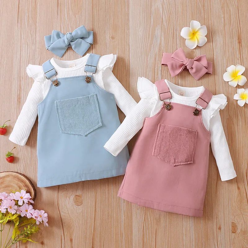Newborn Baby's Clothes Girls Outfits Sweet Style Long Sleeve Round Collar Kids Romper Front Pocket Suspender Skirt Headwear Set
Newborn Baby's Clothes Girls Outfits Sweet Style Long Sleeve Round Collar Kids Romper Front Pocket Suspender Skirt Headwear Set
