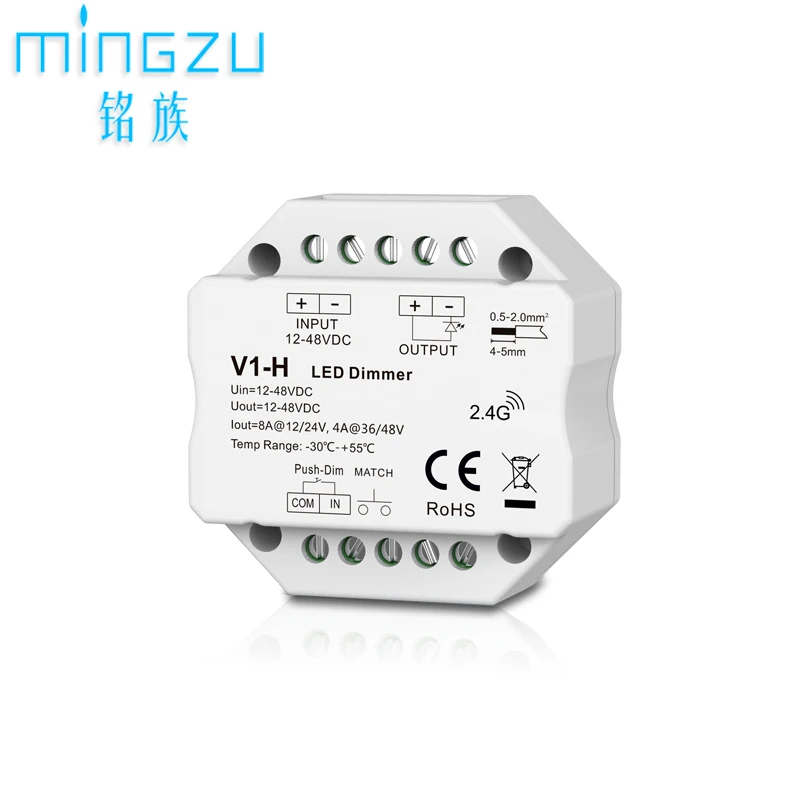 

LED Controller Push-Dimmer Wall Box Mounting V1-H DC12V-48V Single color Tape Light Dimmable LED Strip Dimming RF2.4g Wireless