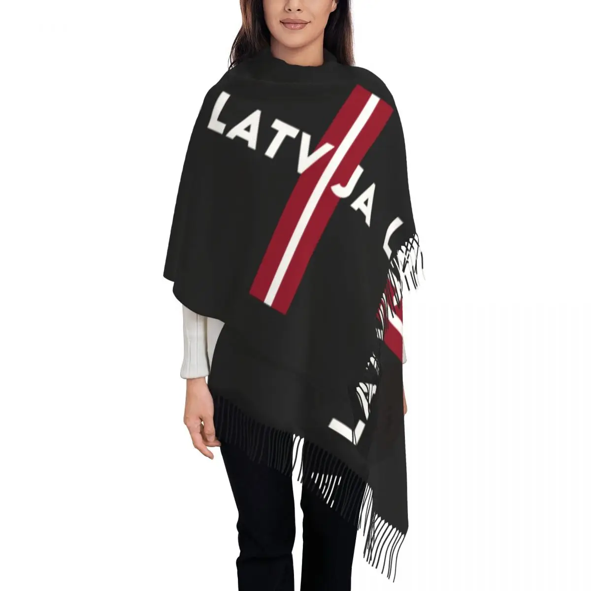 

Latvija Latvian Flag Scarf Abstract Stripes Warm Soft Shawls and Wraps with Tassel Men Women Vintage Head Scarves Winter Bandana