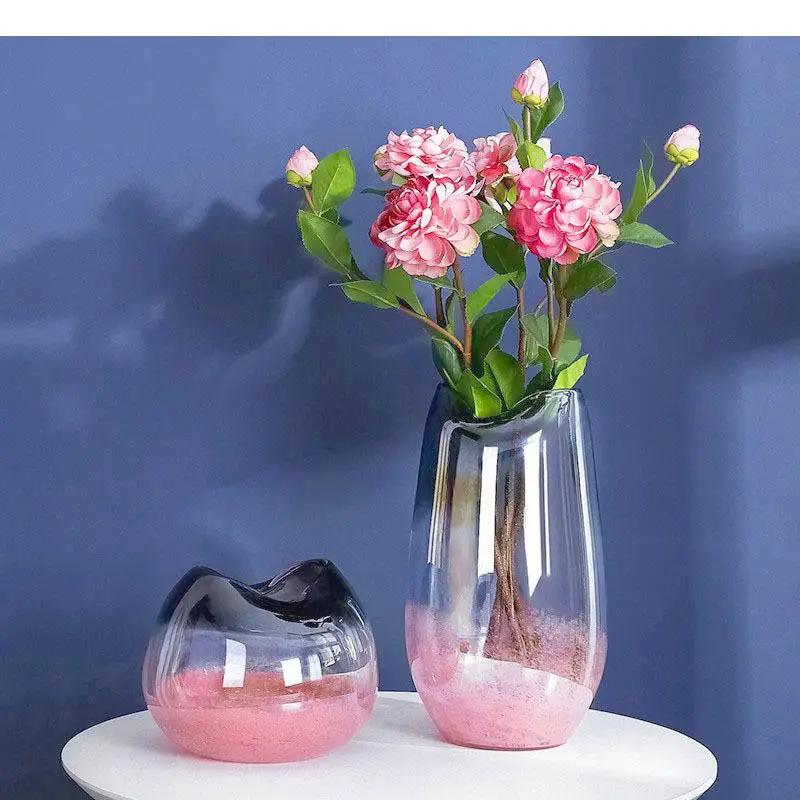 

Gradient Pink Glass Vase Transparent Hydroponic Flower Pots Desk Decoration Artificial Flower Decorative Floral Arrangement