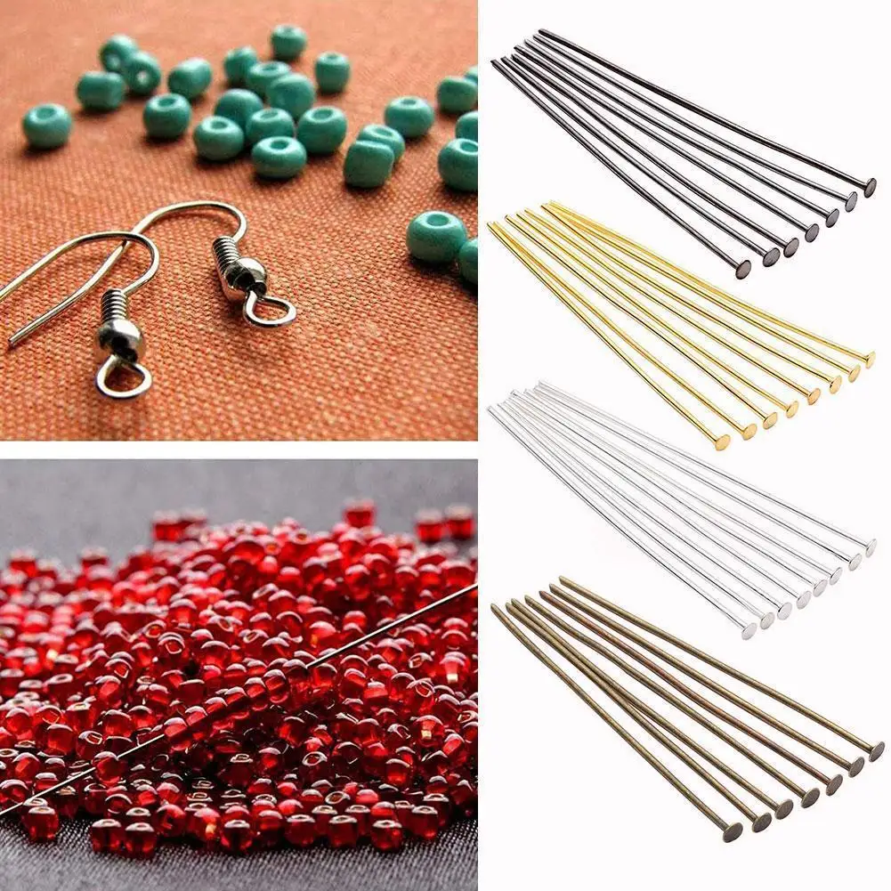 

200pcs/lot Flat Head Pins 15mm 20mm 25mm 30mm Silver/Gold/Black/Ancient Bronze Headpins For Jewelry Findings Making DIY Supplies
