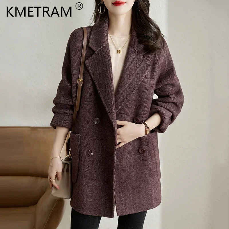 

Женское двустороннее шерстяное пальто, пальто в Корейском стиле из 100%-ной шерсти, 2023