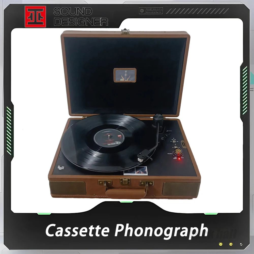 

MT 1900 Vinyl Record Player Wooden Cassette Turntable Portable Motorized Magnetic System Retro Graphophone Rechargeable Desktop