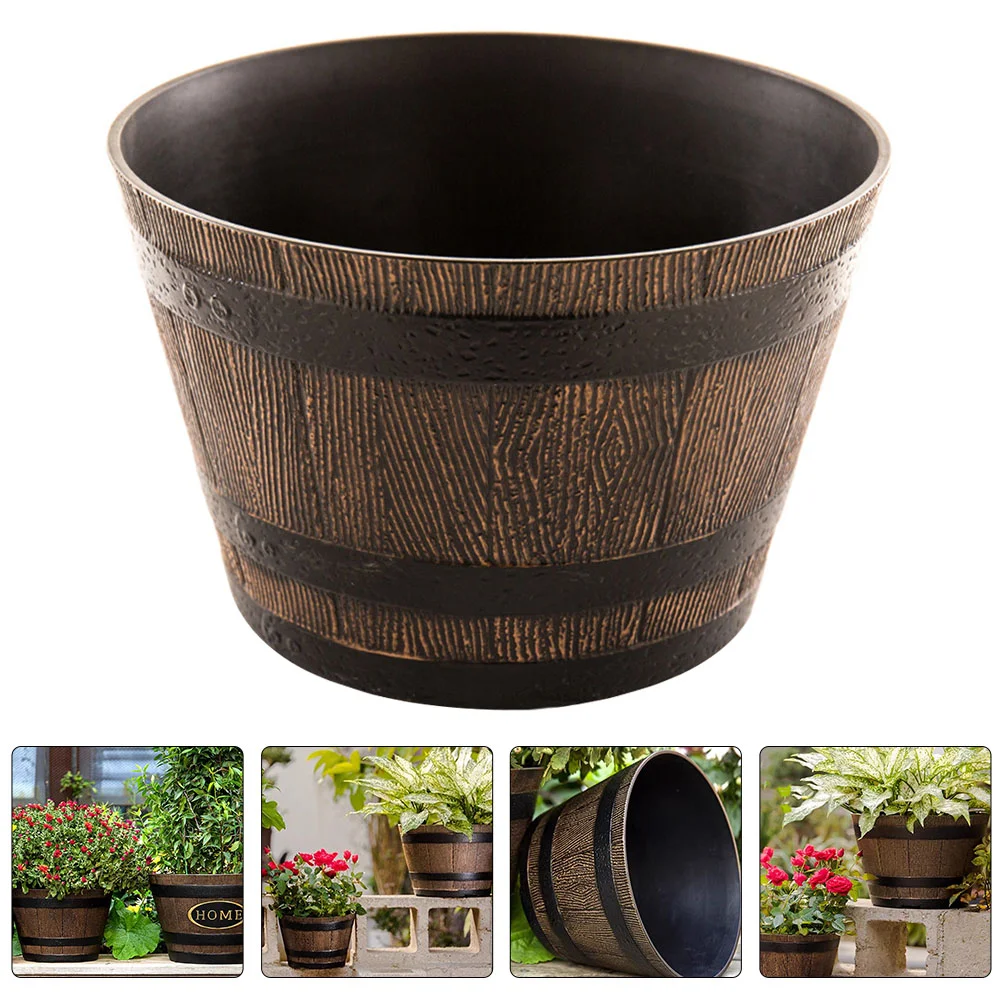 

Gardening Potted Flower Pots Outdoor for Plants Resin Planter Indoor Vintage Decor Succulent Whiskey Barrel Bonsai