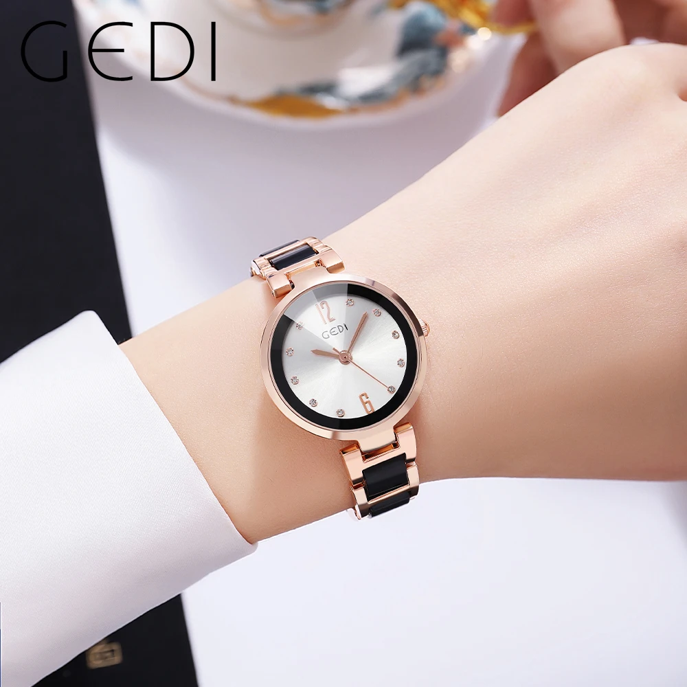 

Fashion Ladies Watches Luxury Simulated Ceramics and Stainless Steel Bracelet 30M Water Resistance Quartz Wrist Watch for Women