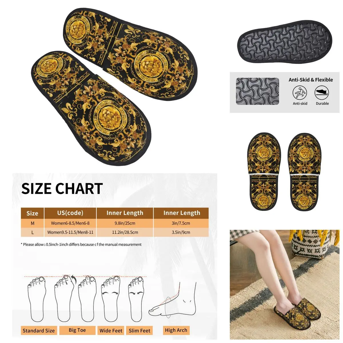 

Golden Lion And Damask Ornament Men Women Furry slippers,nice-looking Color printing special Home slippers,Neutral slippers