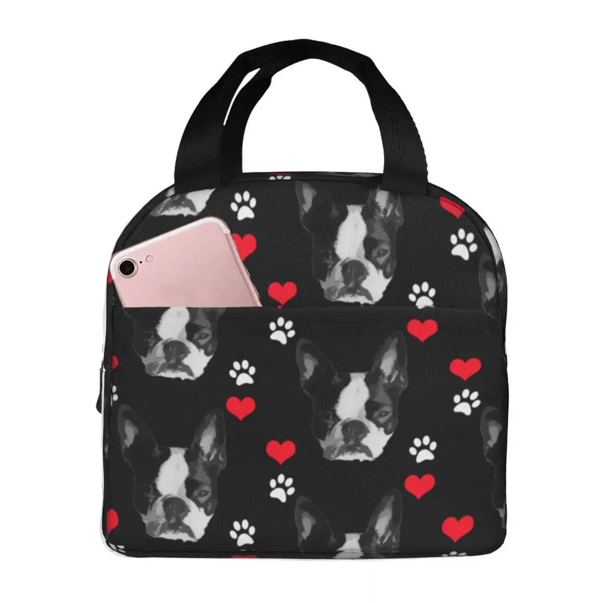 

Lunch Bags for Women Kids Adorable Boston Terrier Dog Insulated Cooler Waterproof Picnic Canvas Lunch Box Handbags