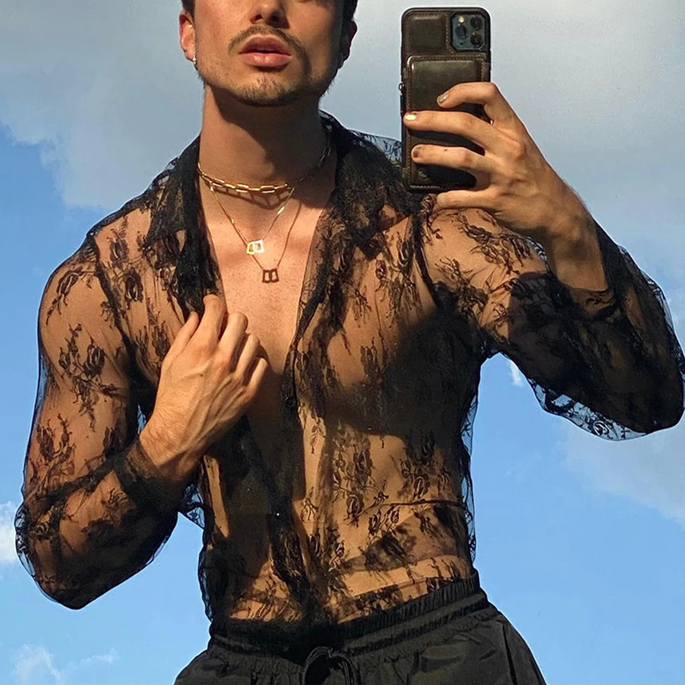 Floral Clubwear Party Dress Tee Blouse, Mens Mesh Tops See Through, Elegant Style, Long Sleeve, Sizes M~2XL, Polyester Fabric
Floral Clubwear Party Dress Tee Blouse, Mens Mesh Tops See Through, Elegant Style, Long Sleeve, Sizes M~2XL, Polyester Fabric